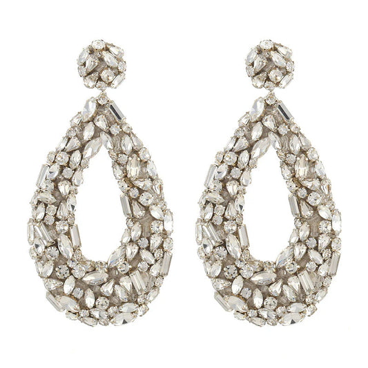 Karen Crystal Clip-On Earrings - Silver