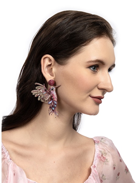 Hummingbird Beaded Earrings - Fuchsia