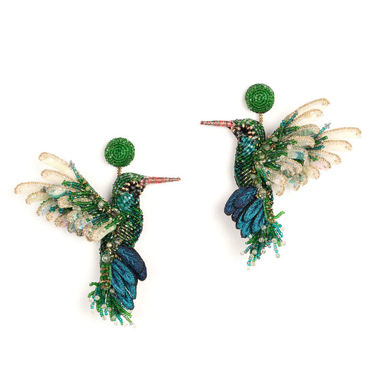 Hummingbird Beaded Earrings - Emerald