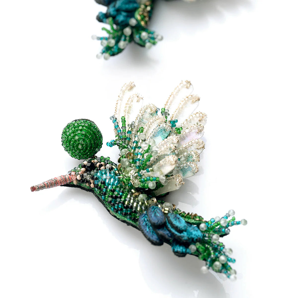 Hummingbird Beaded Earrings - Emerald