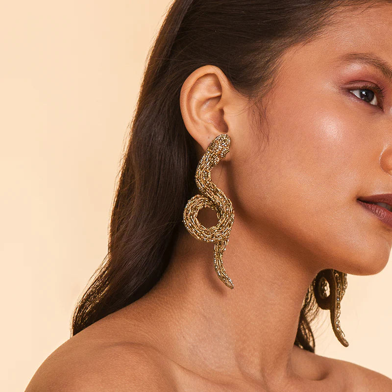 Boa Beaded Earrings - Gold
