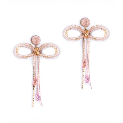 Coquette Beaded Bow Earrings - Pink & Gold