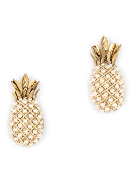 Pineapple Beaded Clip-On Earrings - Pearl & Gold
