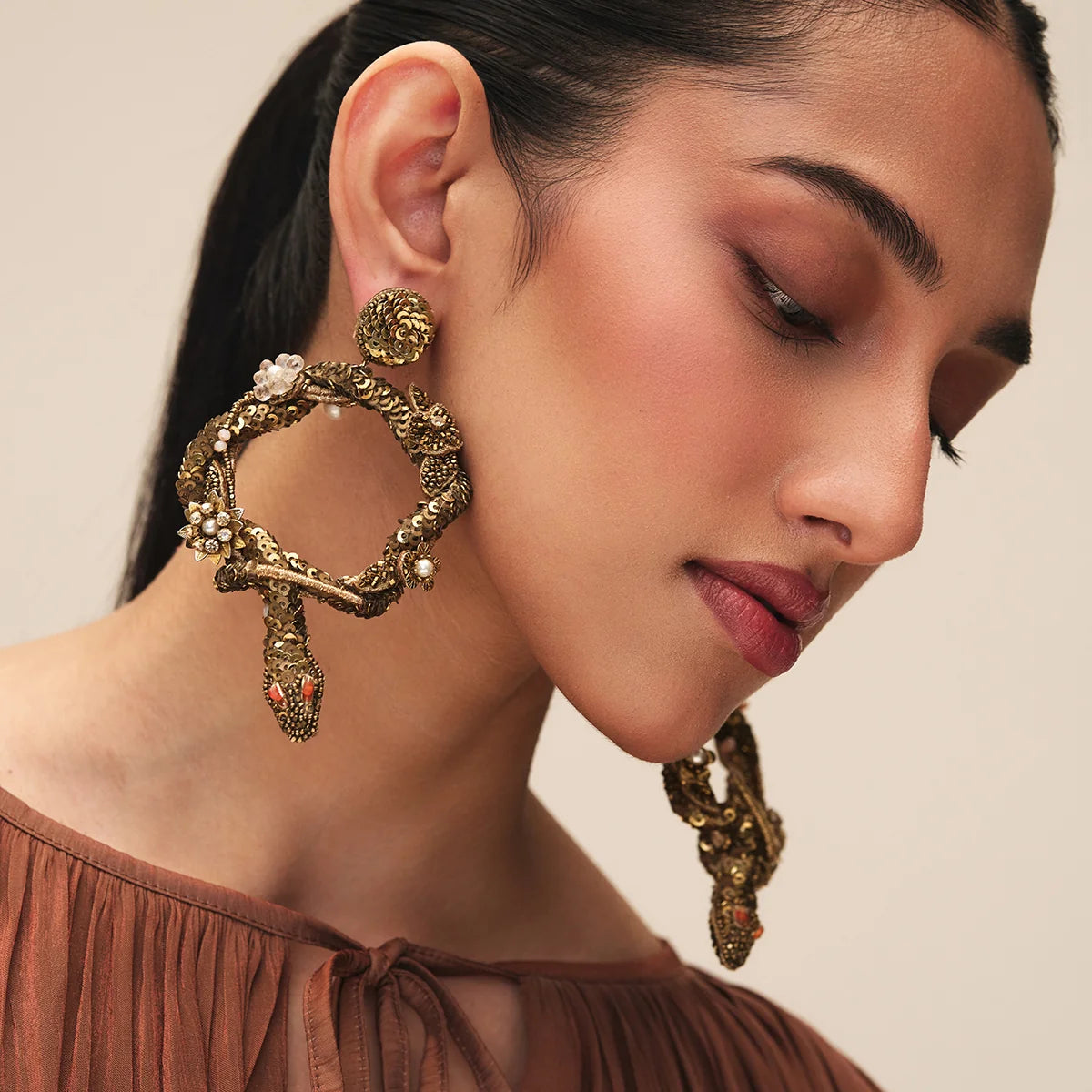 Narcissa Snake Hoop Earrings - Gold