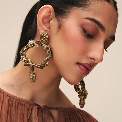 Narcissa Snake Hoop Earrings - Gold