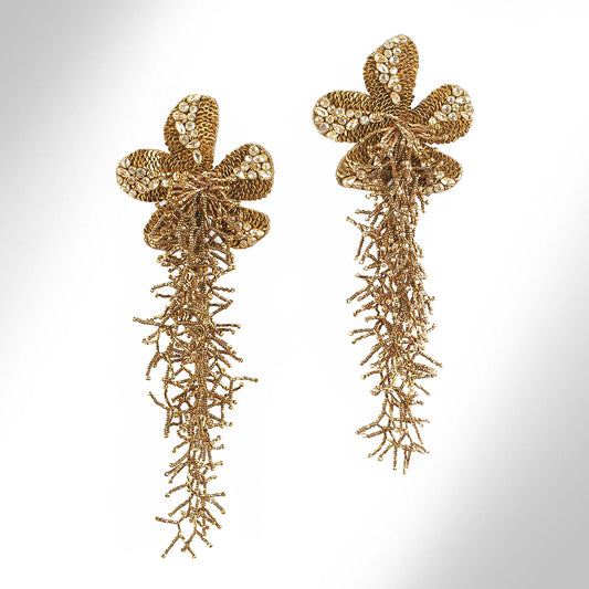 Khilna Floral Shoulder Duster Earrings - Gold