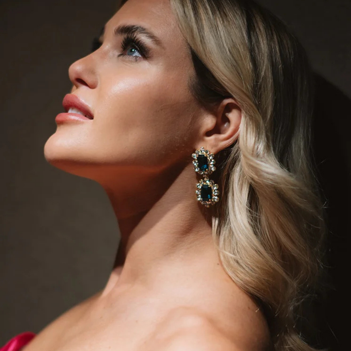 Europe Double Emerald-Cut Crystal Drop Earrings - Emerald
