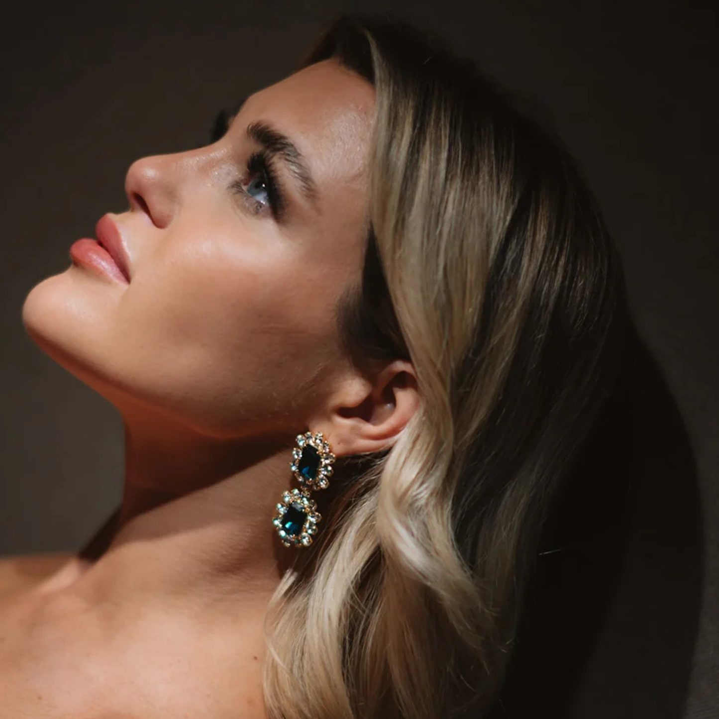 Europe Double Emerald-Cut Crystal Drop Earrings - Emerald