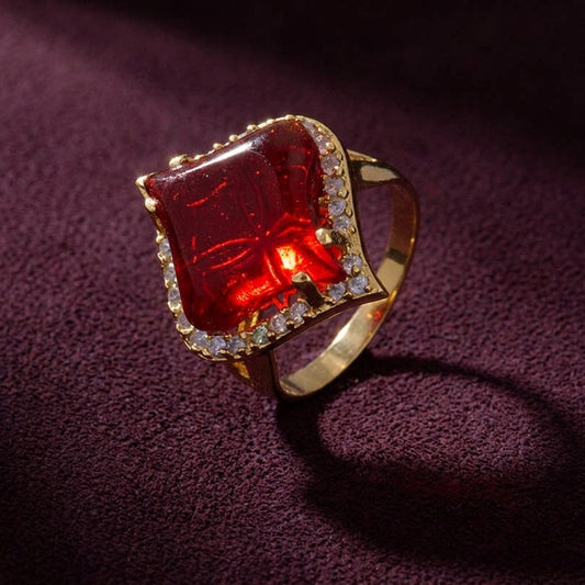 Gold Petal Garnet Red Crystal Ring