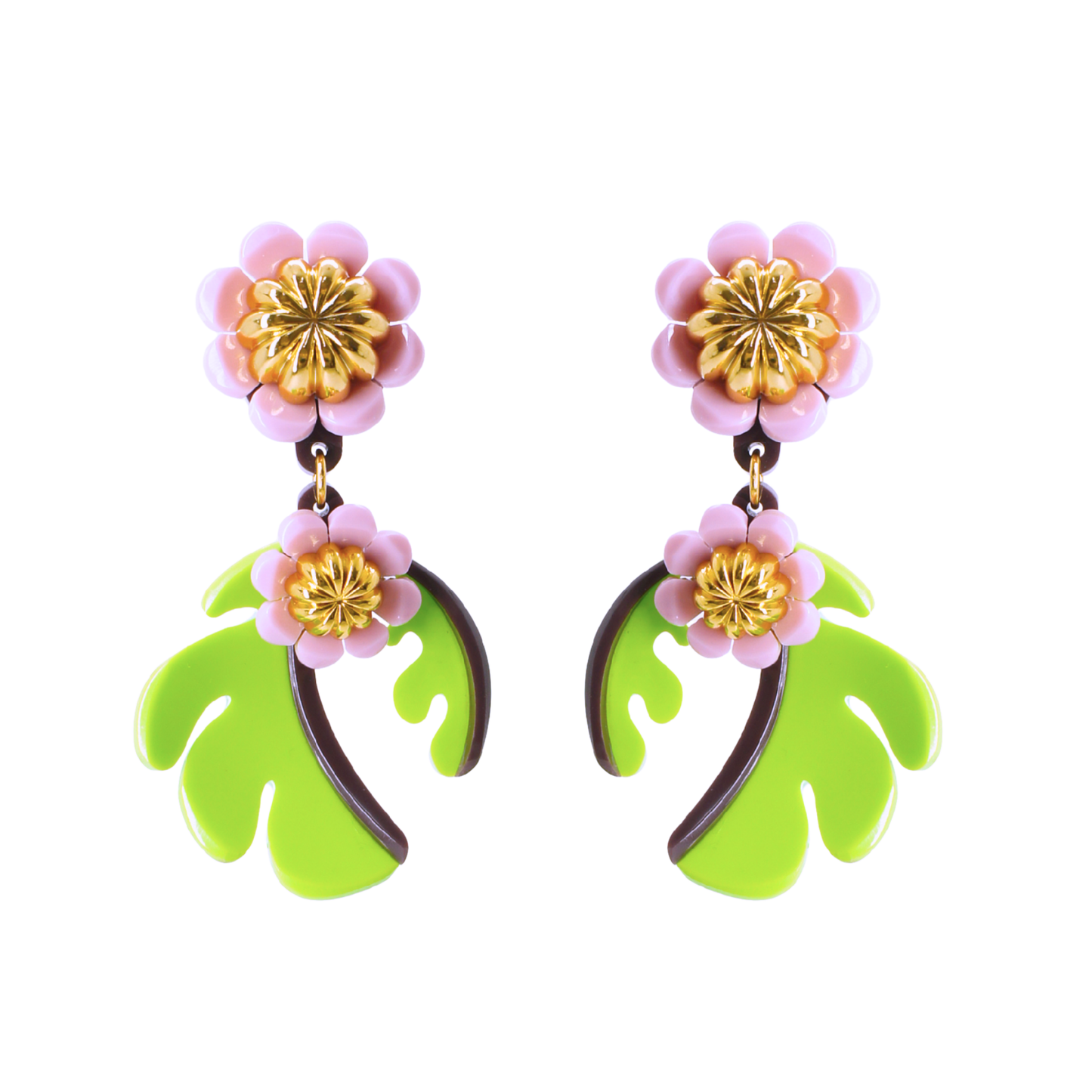 Cosmos Flower Drop Earrings - Avocado