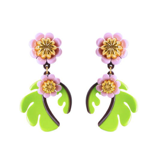 Cosmos Flower Drop Earrings - Avocado