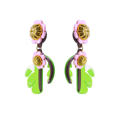 Cosmos Flower Drop Earrings - Avocado