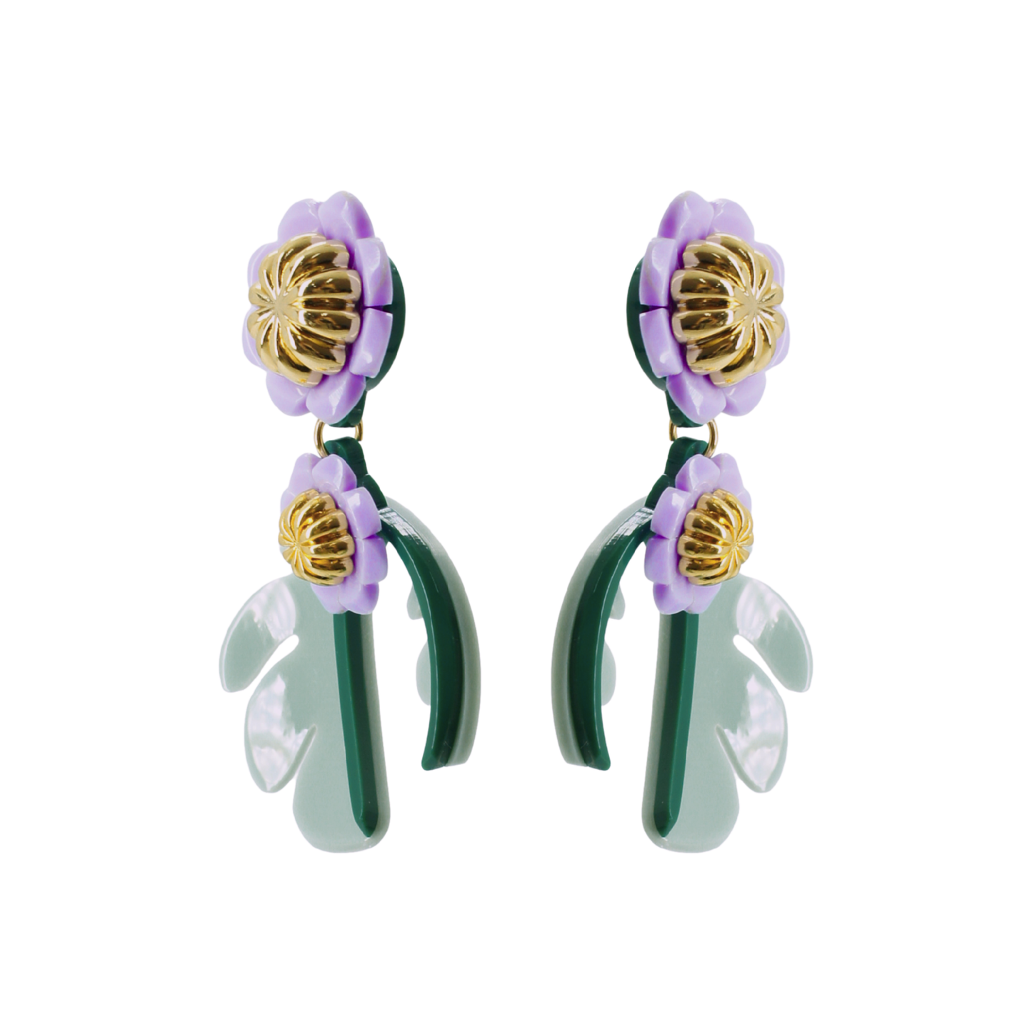 Cosmos Flower Drop Earrings - Sage Green