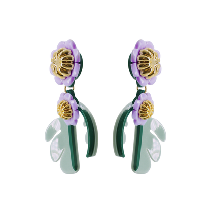 Cosmos Flower Drop Earrings - Sage Green