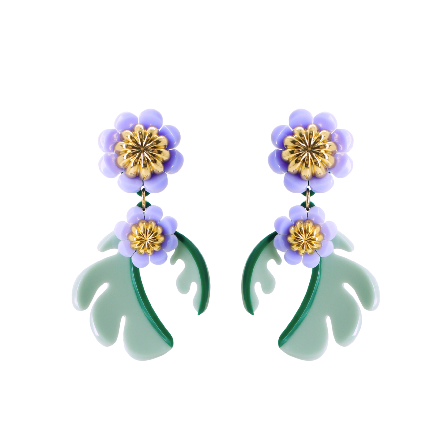 Cosmos Flower Drop Earrings - Sage Green