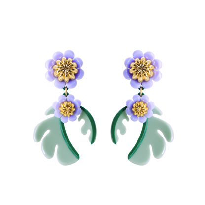 Cosmos Flower Drop Earrings - Sage Green