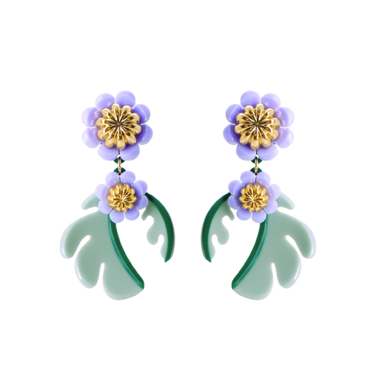 Cosmos Flower Drop Earrings - Sage Green