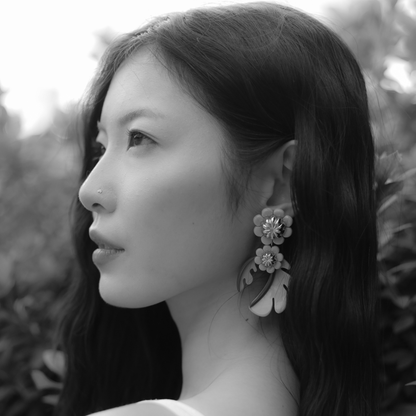 Cosmos Flower Drop Earrings - Avocado