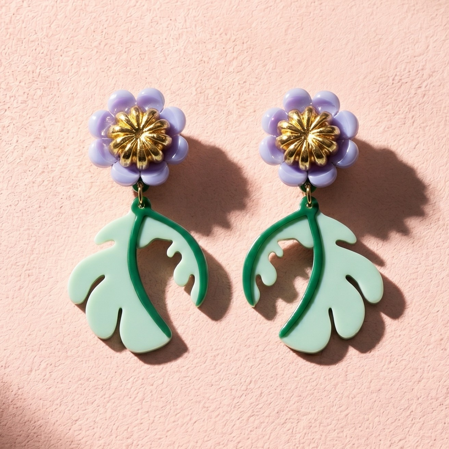 Cosmos Flower Drop Earrings - Sage Green