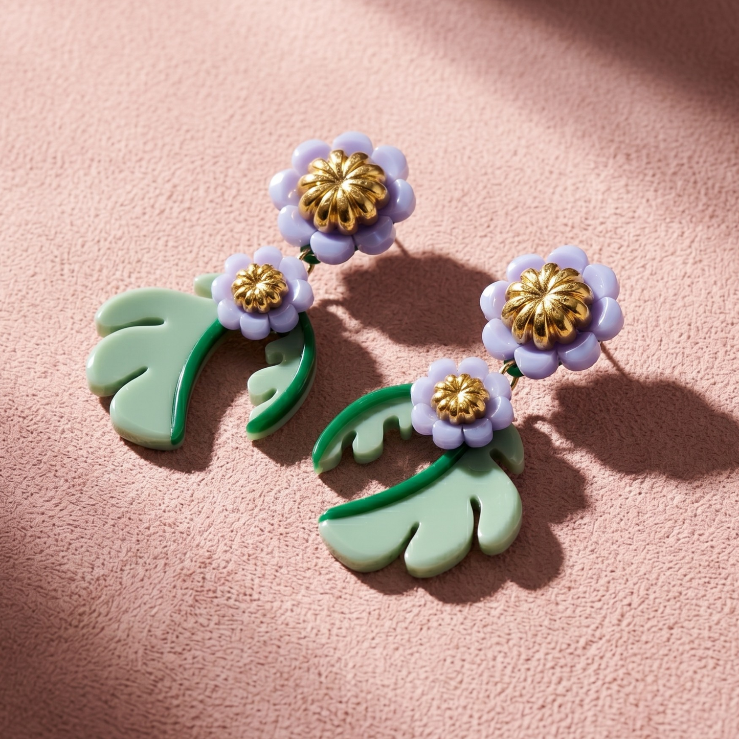Cosmos Flower Drop Earrings - Sage Green