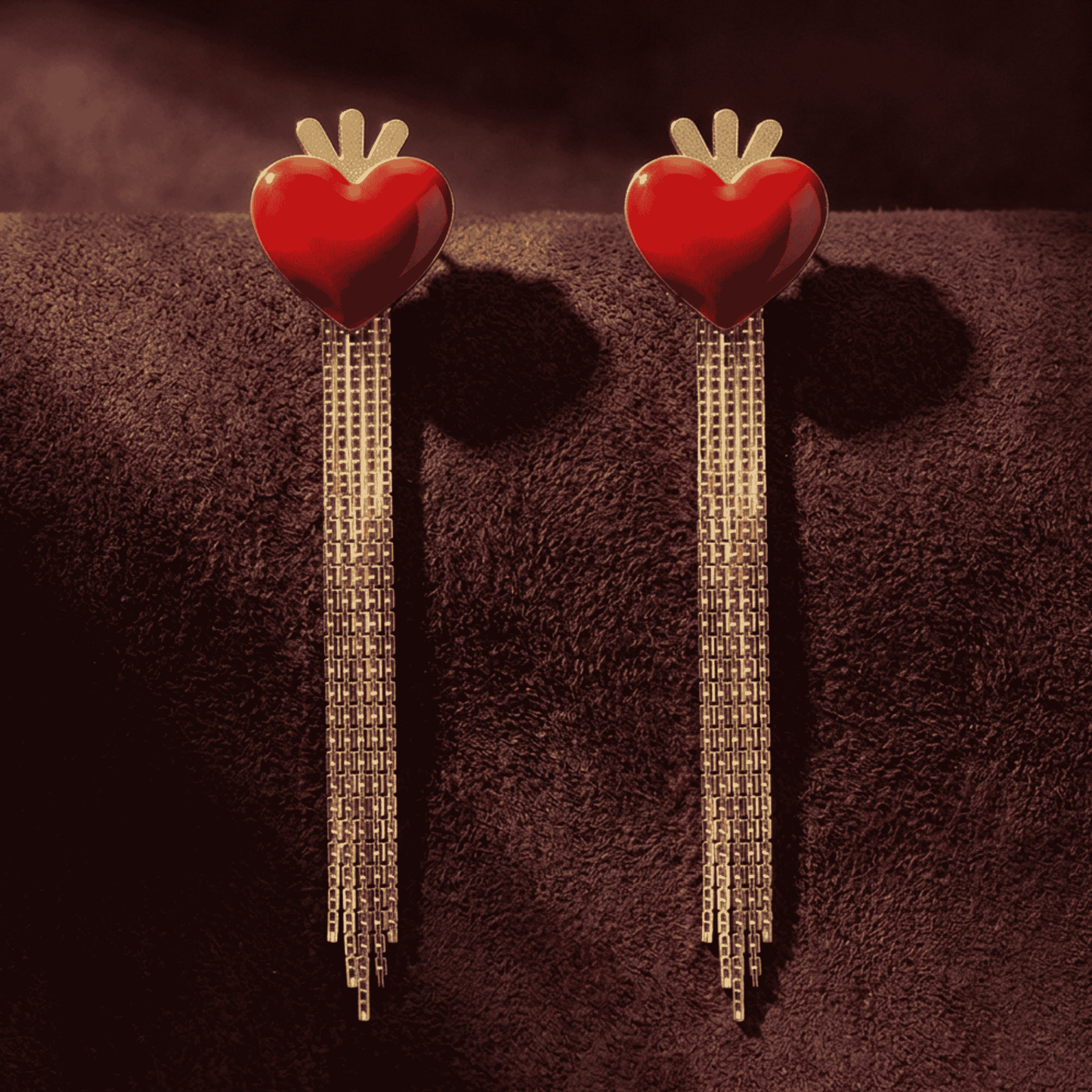 Heart Fringe Earrings - Red