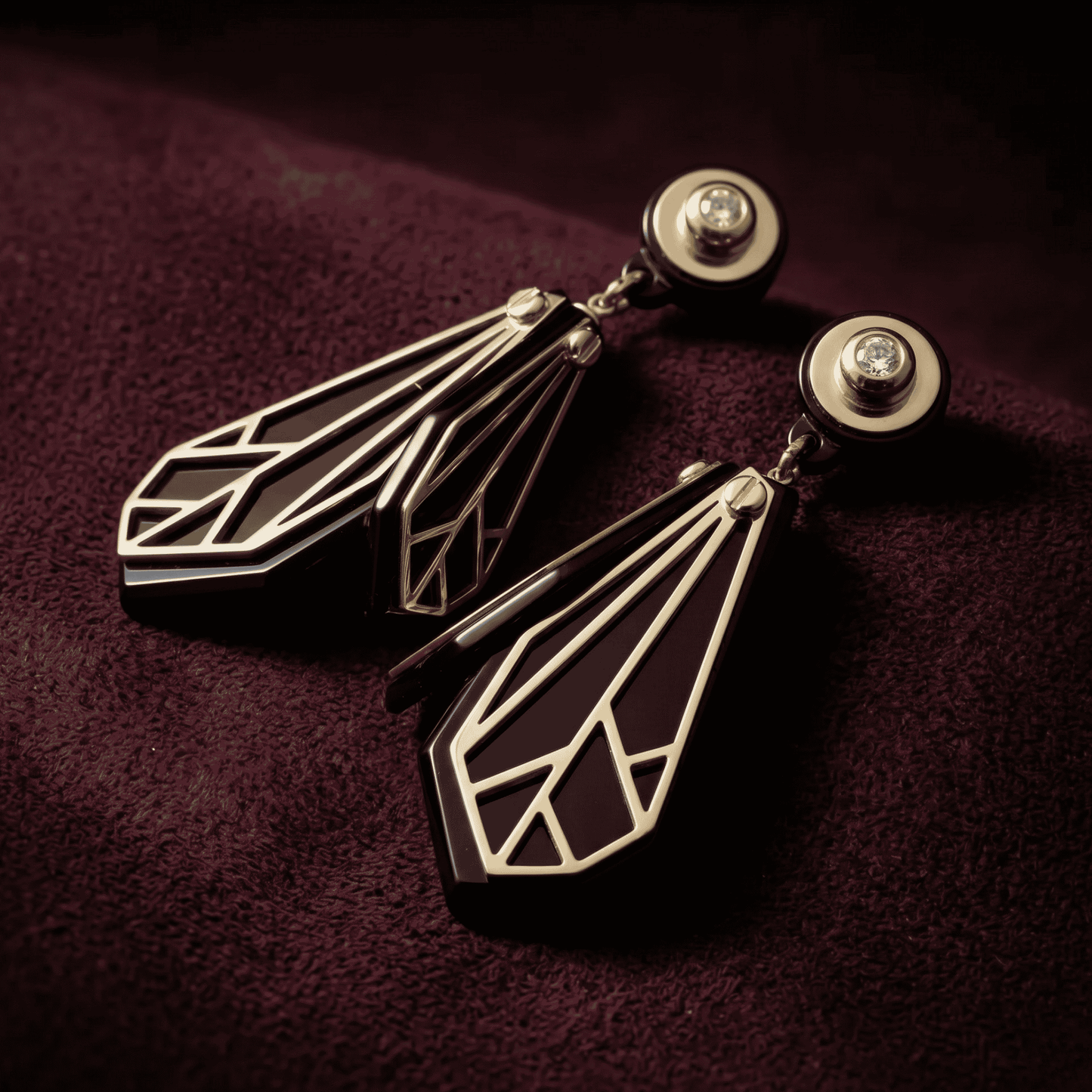 Wing Drop Earrings - Black & Gold