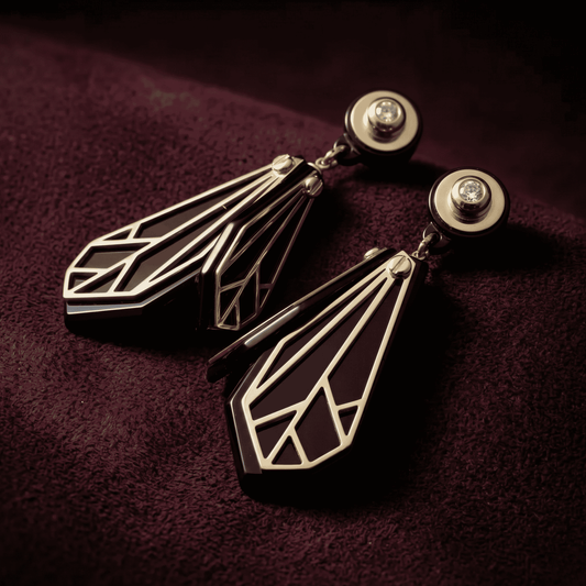 Wing Drop Earrings - Black & Gold