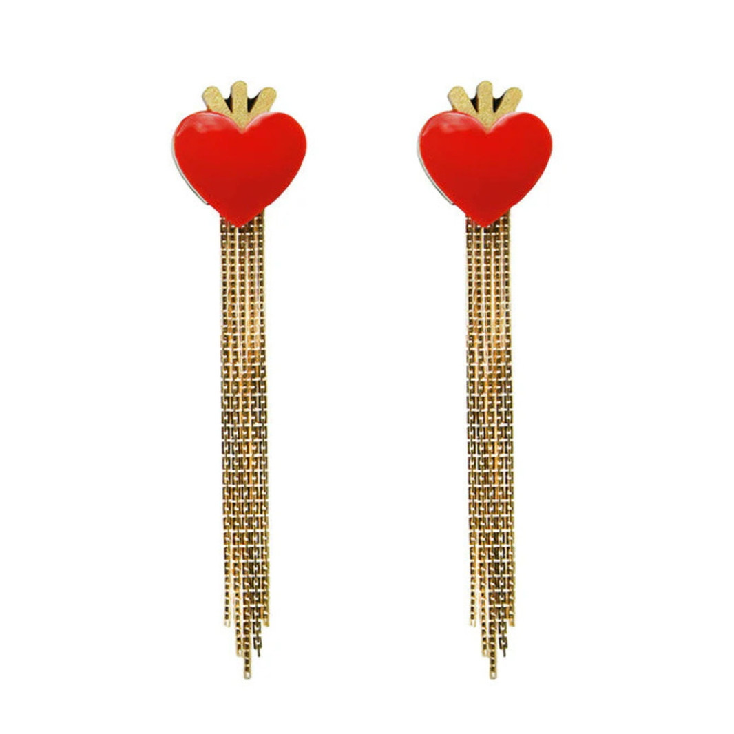 Large Jewel Box Floral Earrings: Red Pearl