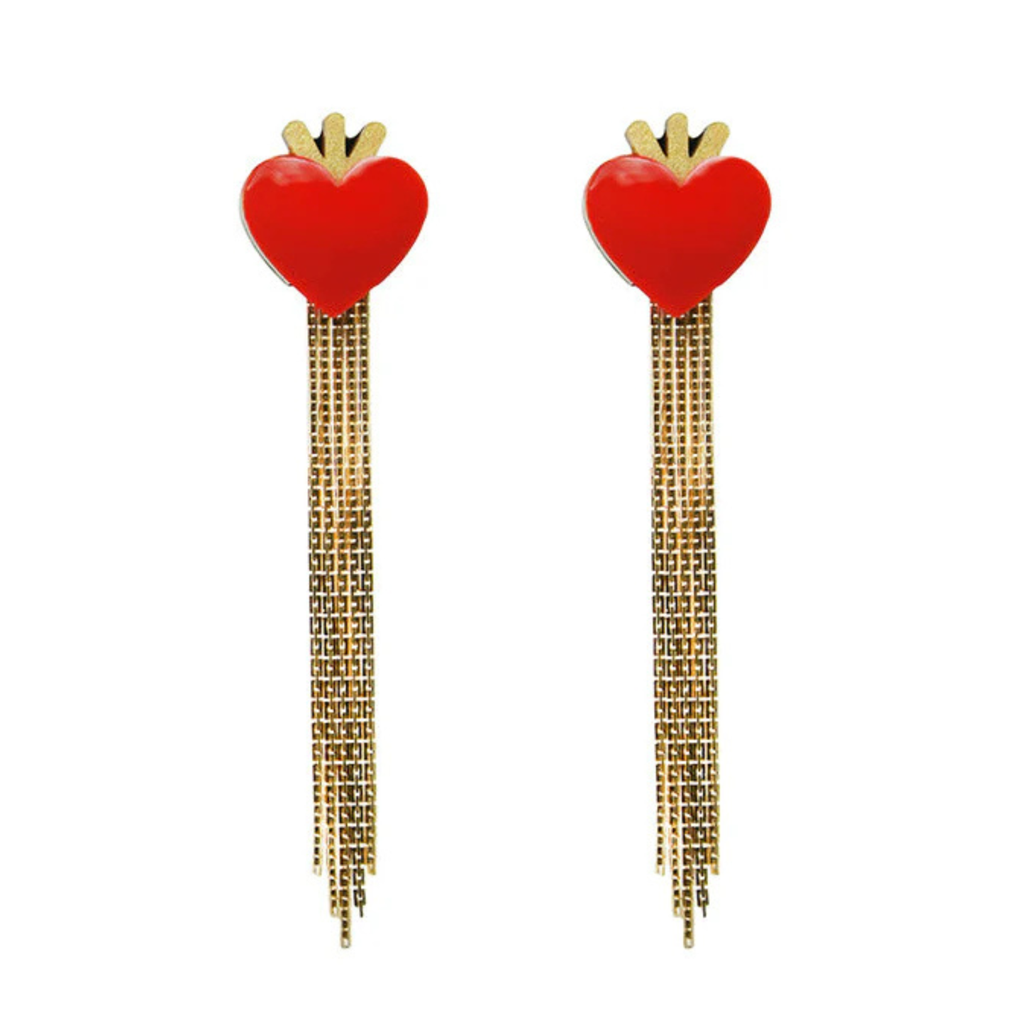 Heart Fringe Earrings - Red
