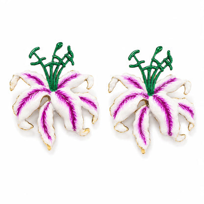 Hibiscus Hand-Painted Floral Earrings - Tropical Pearl