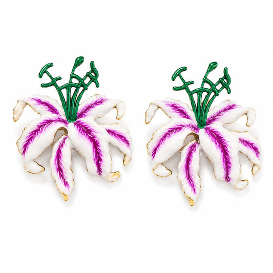 Hibiscus Hand-Painted Floral Earrings - Tropical Pearl