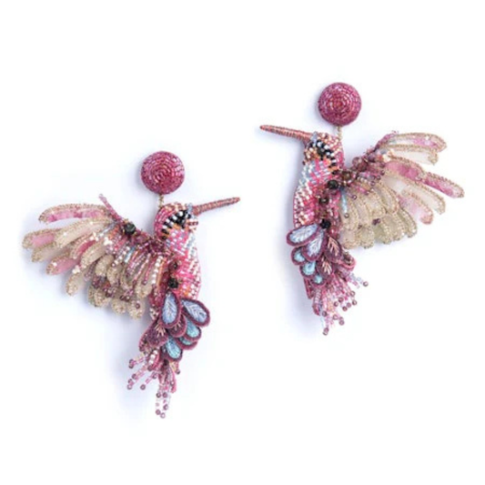 Hummingbird Beaded Earrings - Fuchsia
