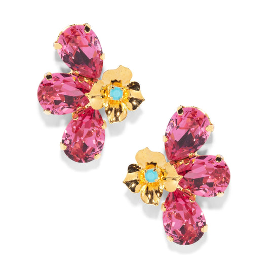 Marigold Crystal Floral Stud Earrings - Rose