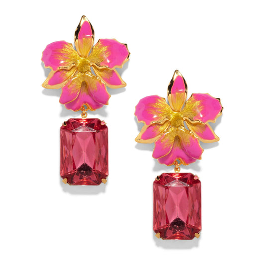 Vanilla Orchid Jeweled Drop Earrings - Pink & Yellow
