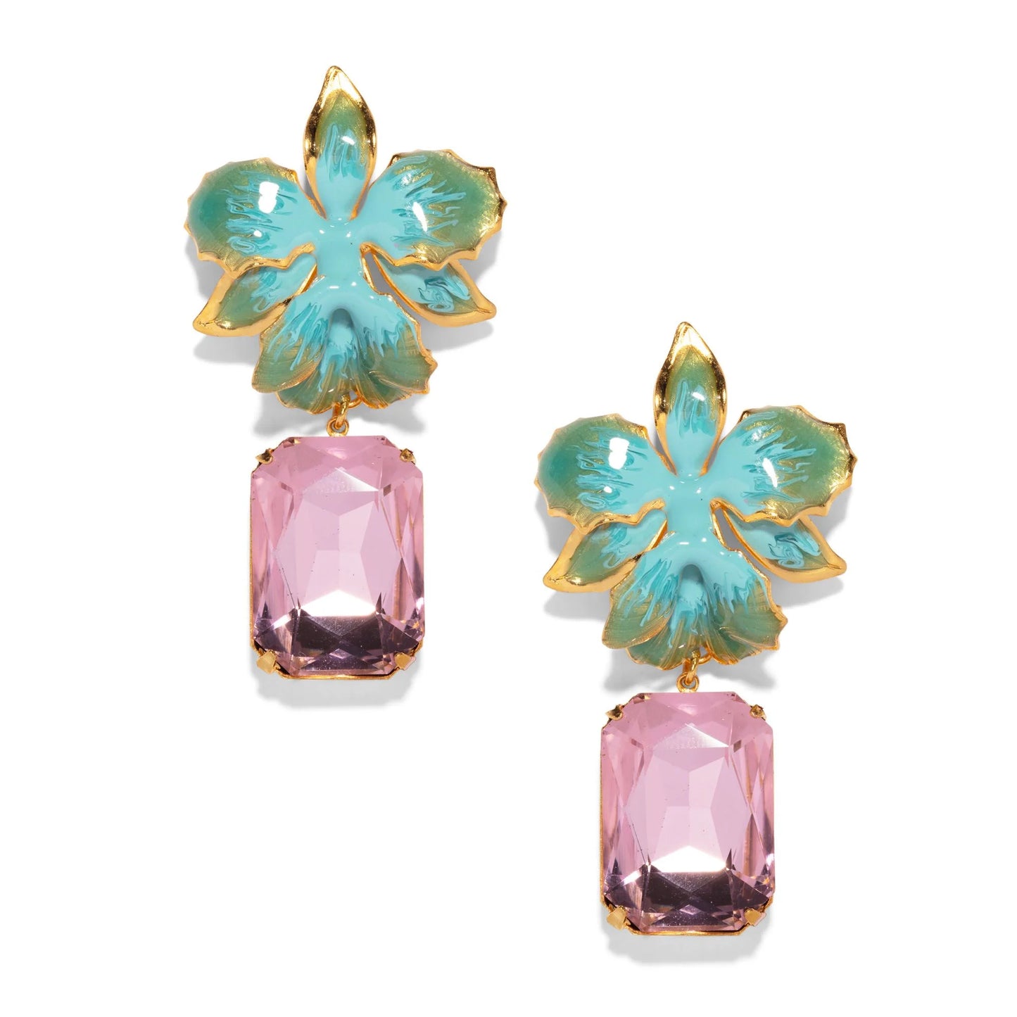 Vanilla Orchid Jeweled Drop Earrings - Aqua & Blush