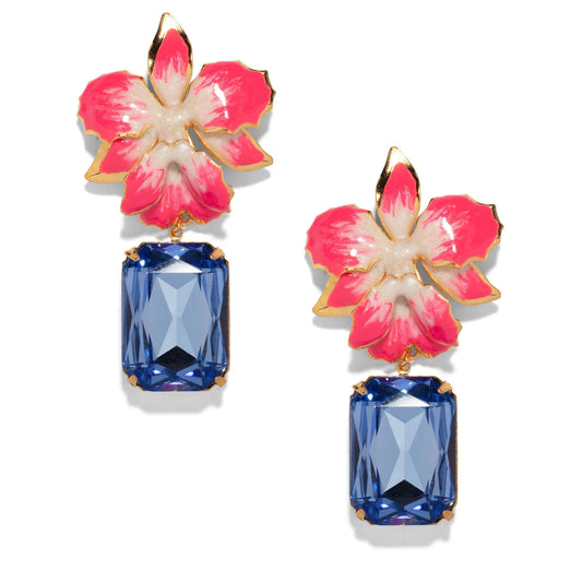 Vanilla Orchid Jeweled Drop Earrings - Hot Pink & Blue