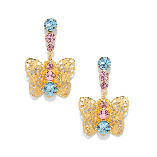 Gold Filigree Butterfly Drop Earrings