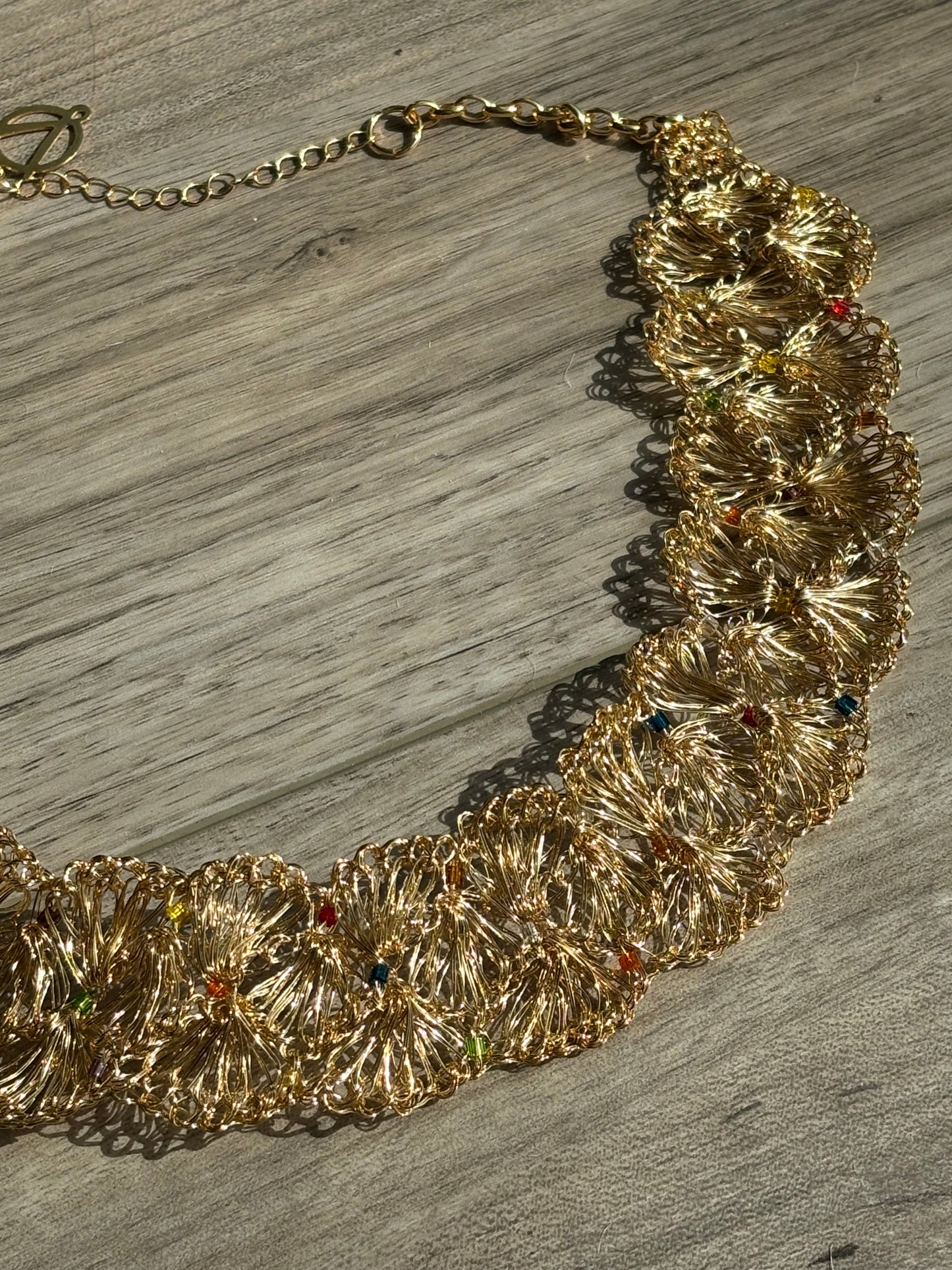 Multicolor Crystal & Gold Shells Collar Necklace