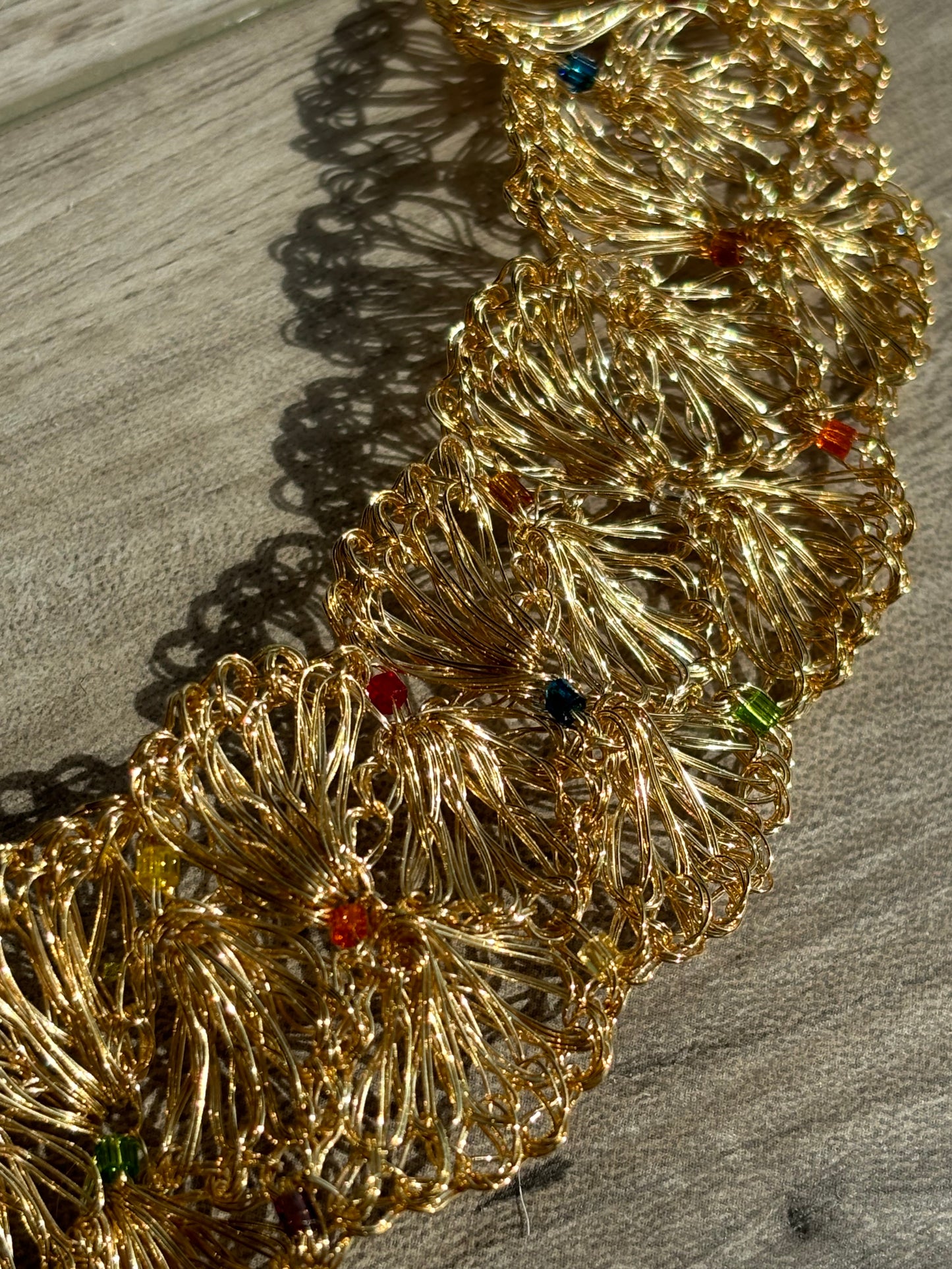 Multicolor Crystal & Gold Shells Collar Necklace