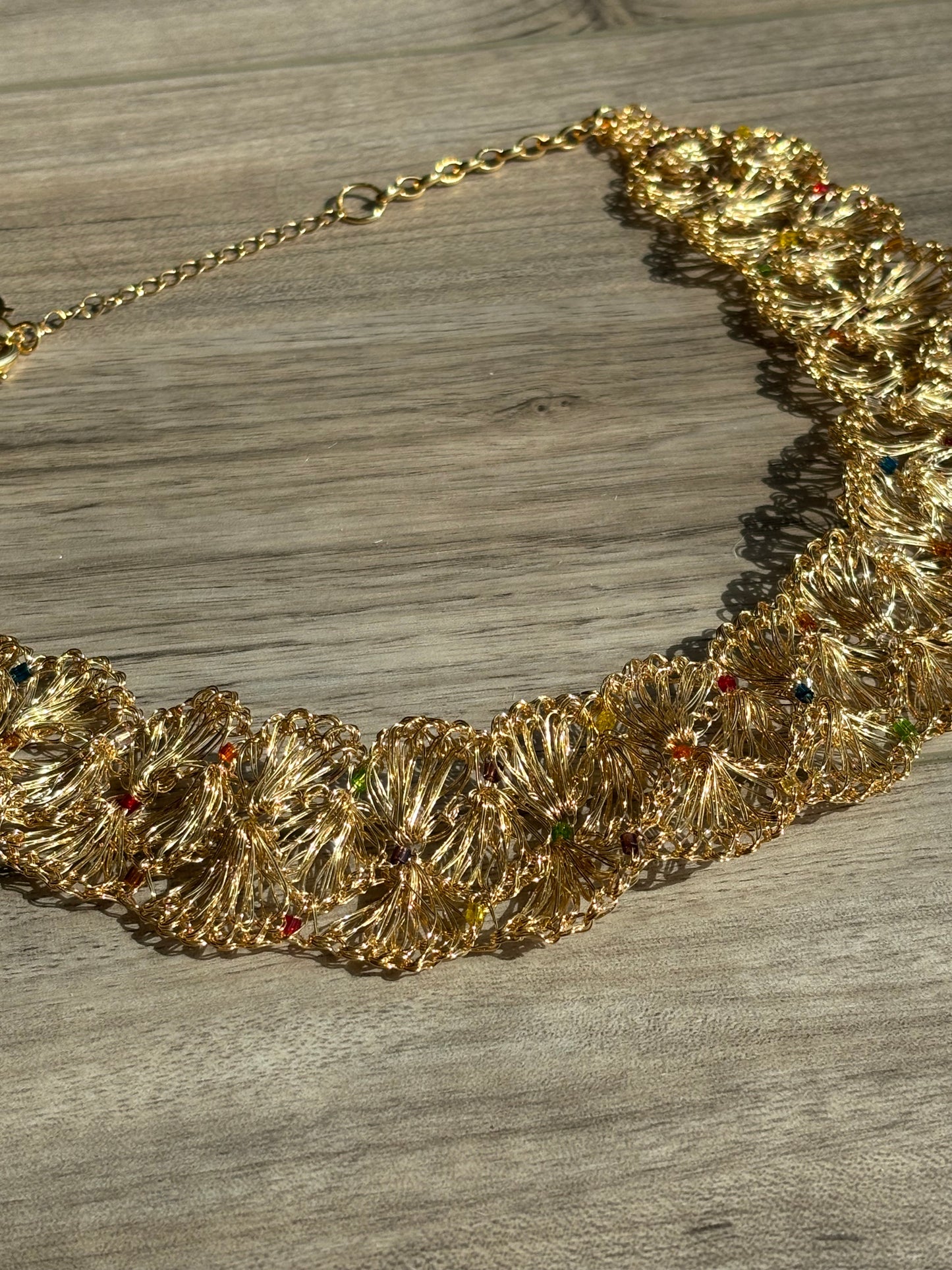 Multicolor Crystal & Gold Shells Collar Necklace