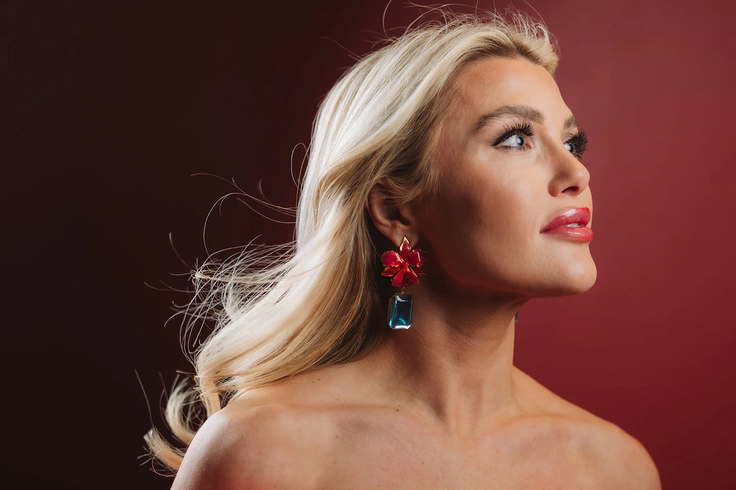 Vanilla Orchid Jeweled Drop Earrings - Red & Turquoise