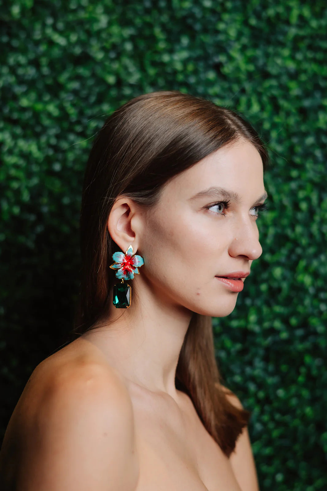 Vanilla Orchid Jeweled Drop Earrings - Turquoise & Green