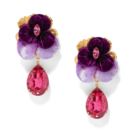 Pansy Drop Earrings - Purple & Pink