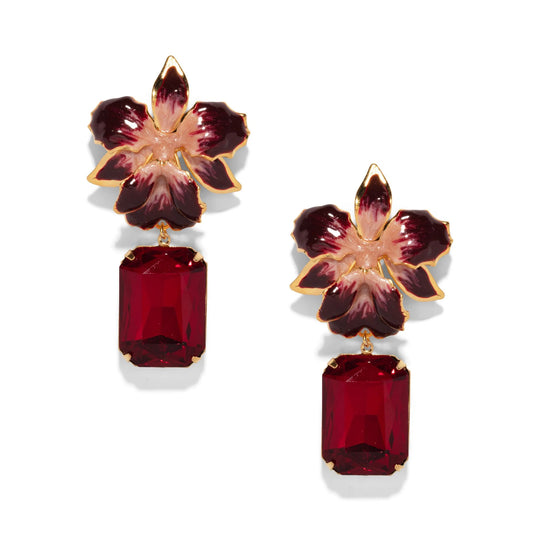 Vanilla Orchid Jeweled Drop Earrings - Ruby Red