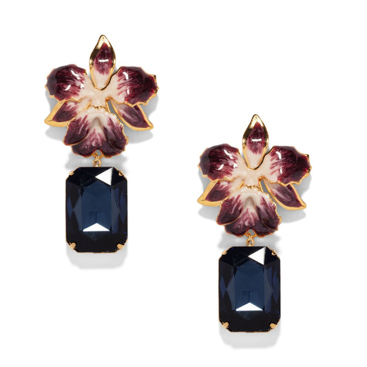 Vanilla Orchid Jeweled Drop Earrings - Plum & Navy