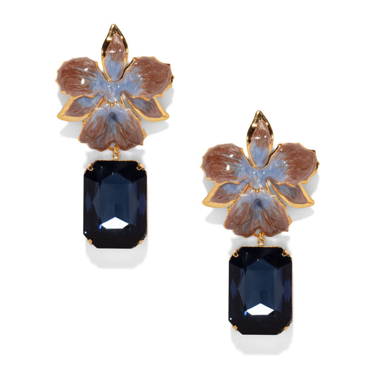 Vanilla Orchid Jeweled Drop Earrings - Blue & Brown