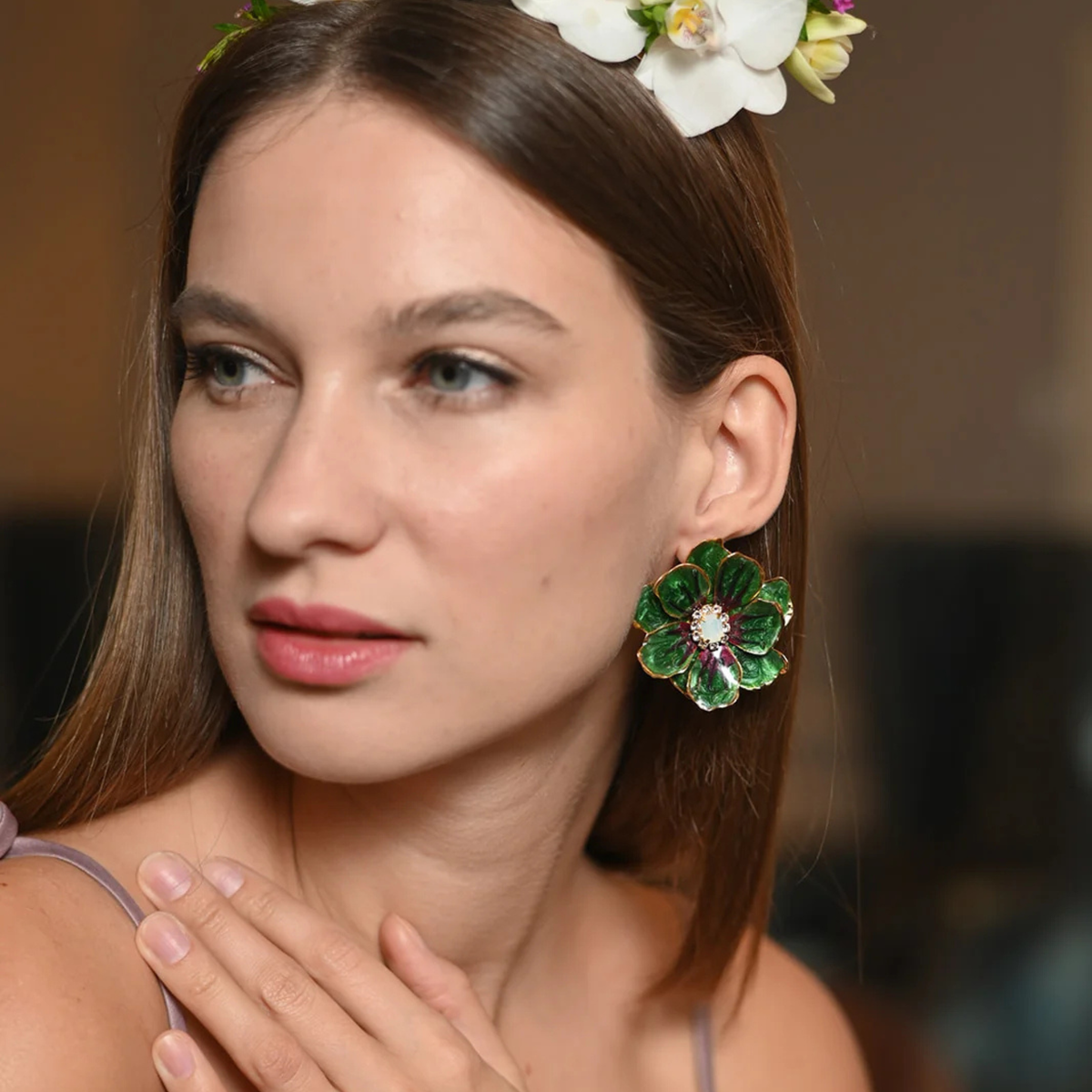 Jewel Box Floral Earrings - Jade