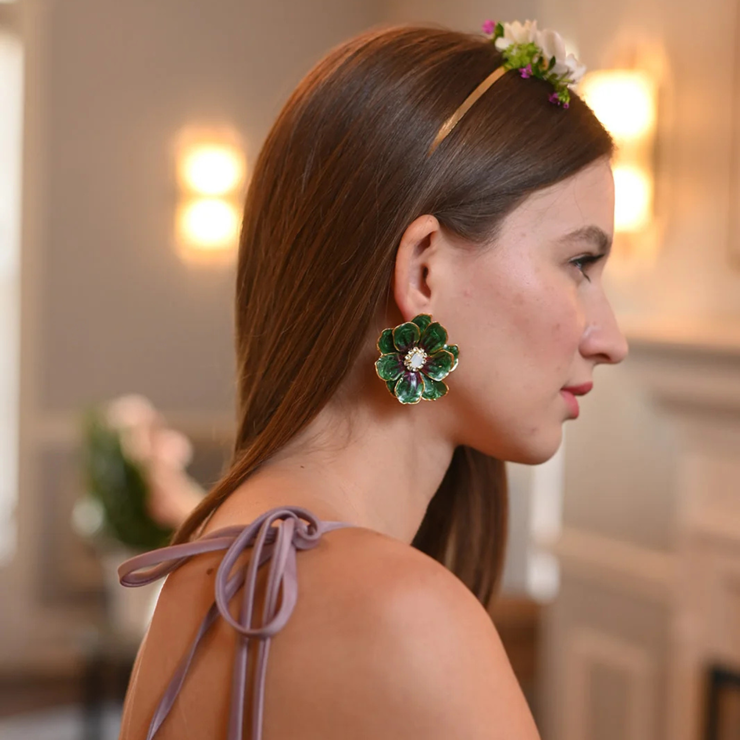 Jewel Box Floral Earrings - Jade