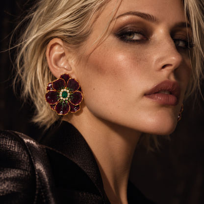Jewel Box Floral Earrings - Plum