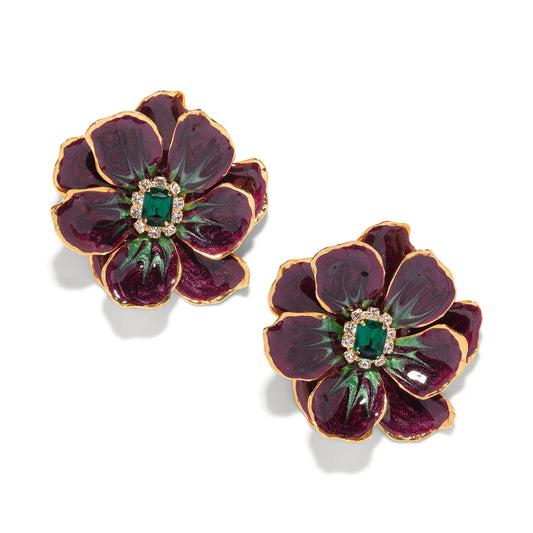 Jewel Box Floral Earrings - Plum